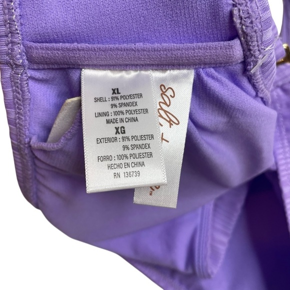 Salt + Cove Ribbed Square-Neck Bikini Top & V-Waist Bikini Bottoms Purple XL New - Picture 5 of 9